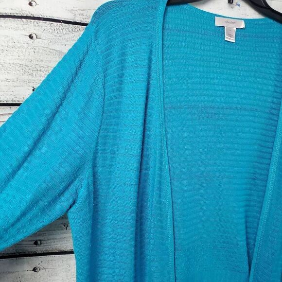 CJ Banks Open Front Cardigan Sweater Blue Textured Knit Lightweight Plus Size 1X - Picture 2 of 6